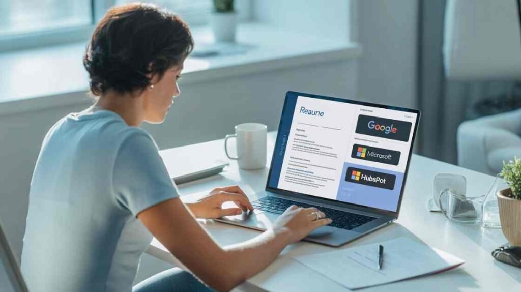 Job seeker completing top digital certificates to improve resume in 2026
